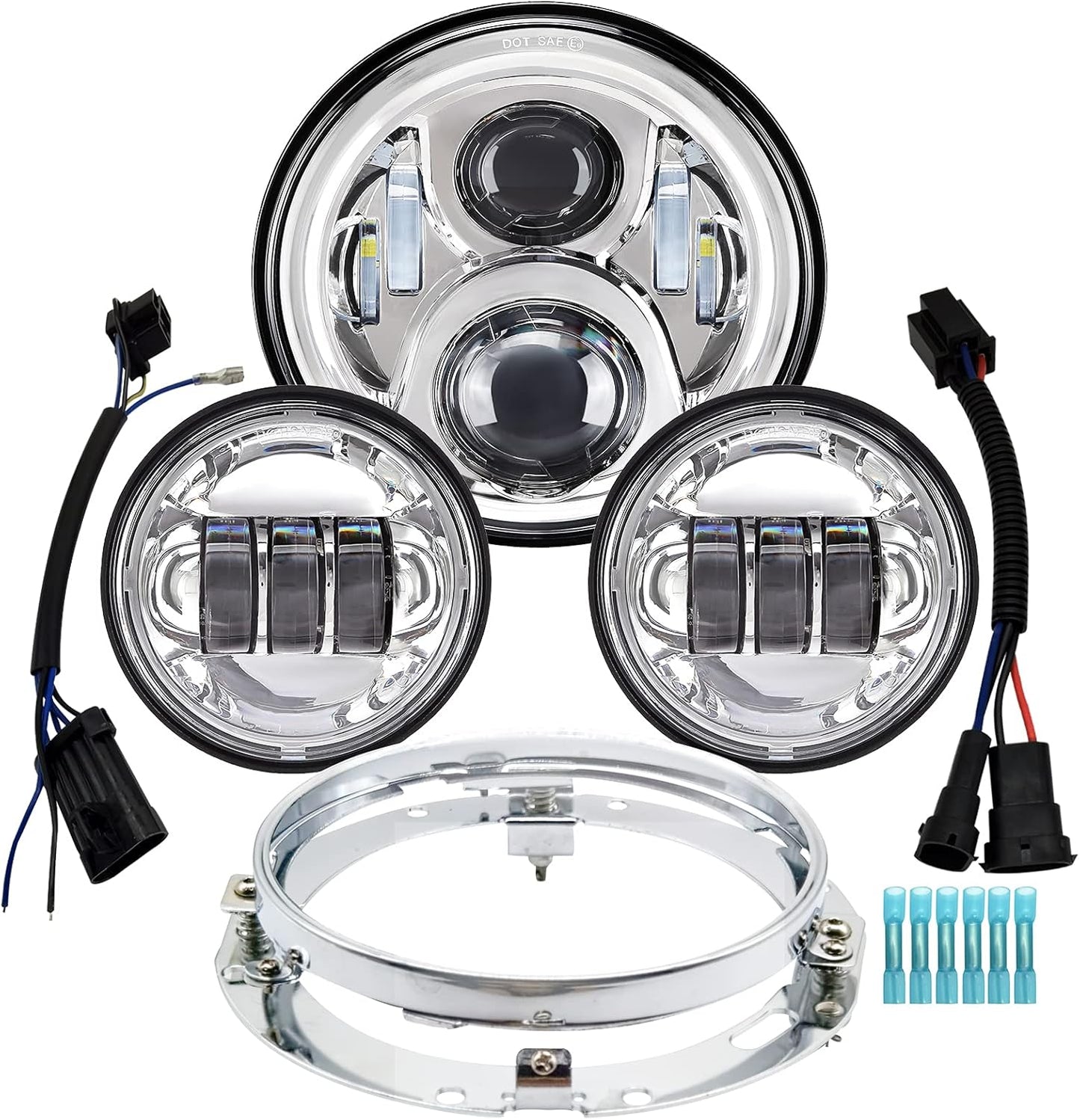 7 Inch Motorcycle LED Headlight and Fog Lights DOT Kit for Harley