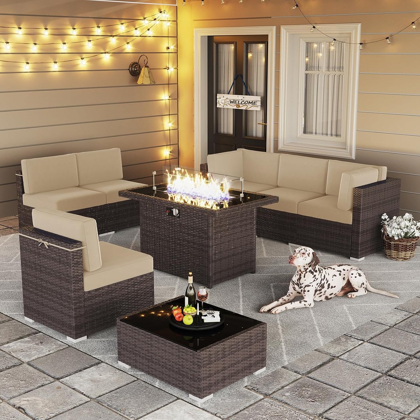 LayinSun 8 Pieces Outdoor Patio Furniture Set with Fire Pit