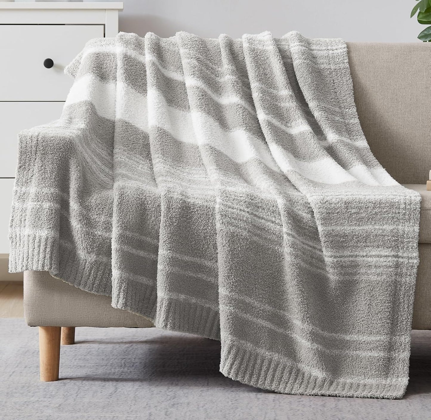 Light Grey Throw Blanket for Couch, Sofa, Bed, Travel Use