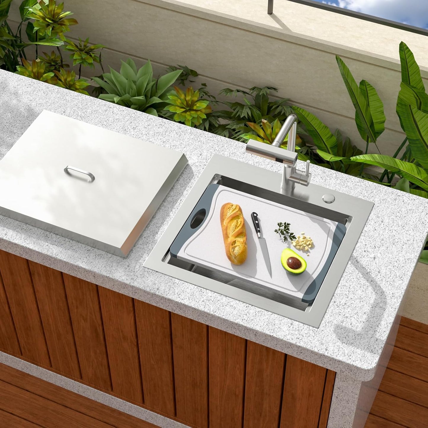 Sarlai Outdoor Sink - 21 x 20 Inch Drop In Workstation Sink