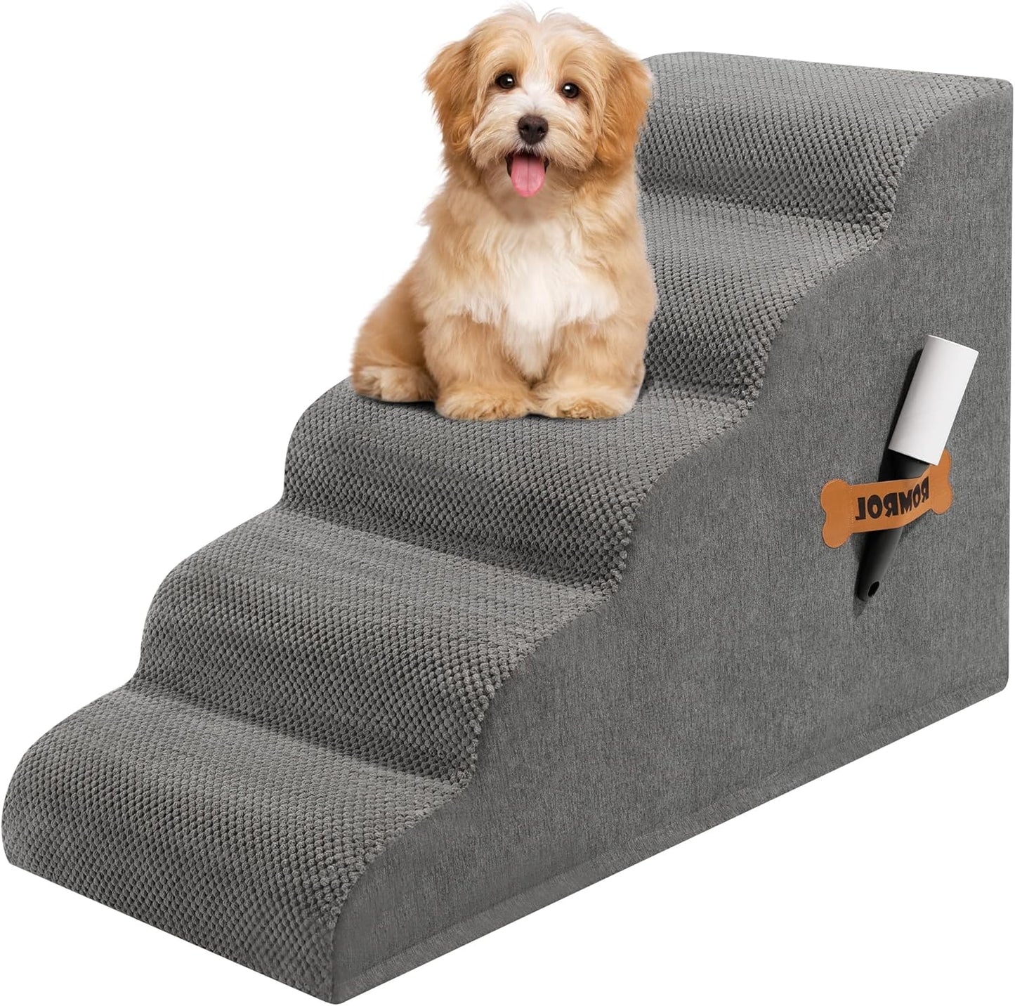 Romrol Dog Stairs Ramp for Small Dogs with Non-Slip Cover