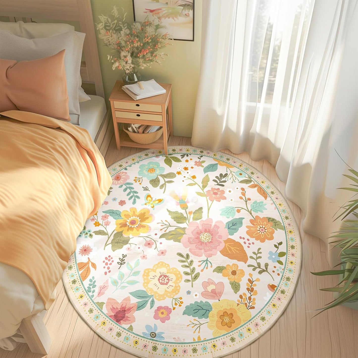 Floral 4ft Area Rug Soft Print Boho Carpet Non Slip Doormat