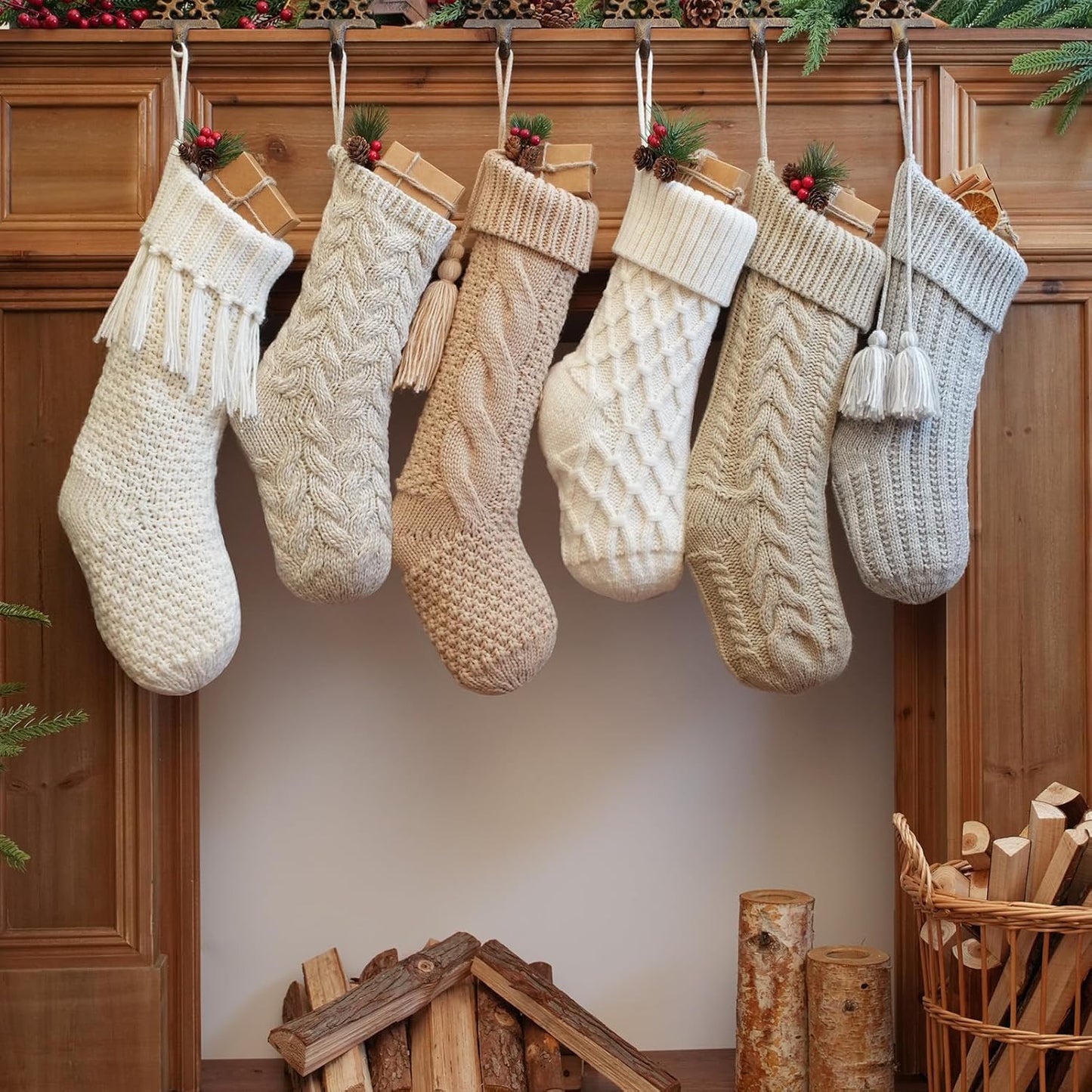 Vintage Knit Christmas Stockings Set for Rustic Boho Decor