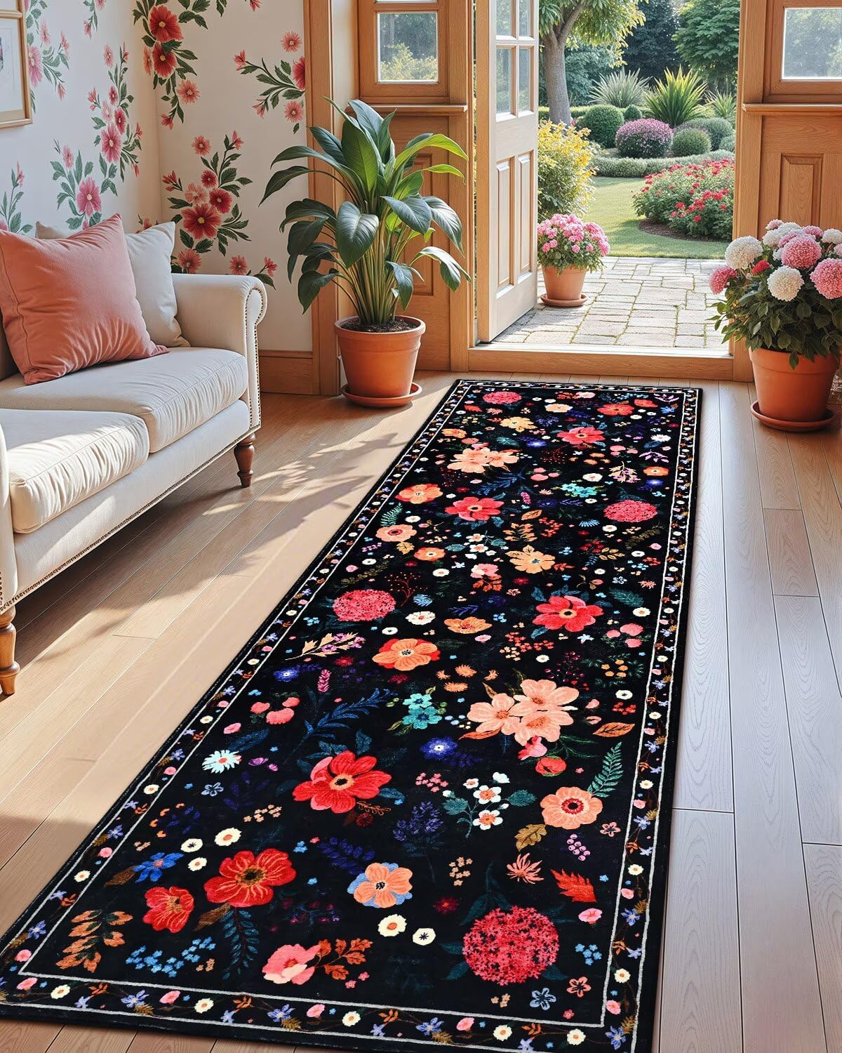 Floral Runner Rug 2x8 for Girls Bedroom and Kitchen Decor