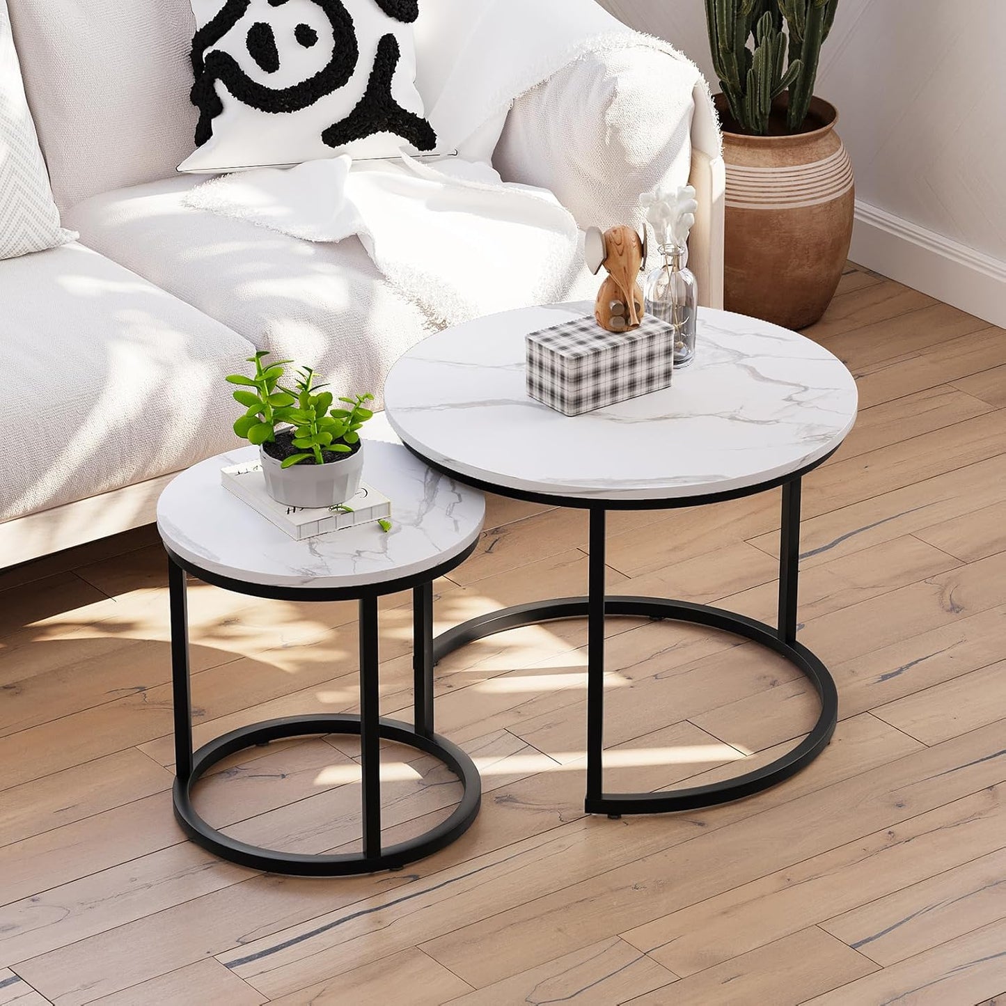 Nesting Coffee Table Set of 2 with Adjustable Feet for Flexibility
