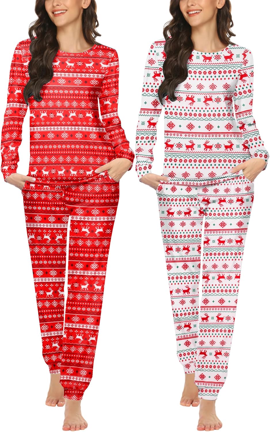 Ekouaer 2 Pack Pajama Sets for Women with Long Sleeve Tops