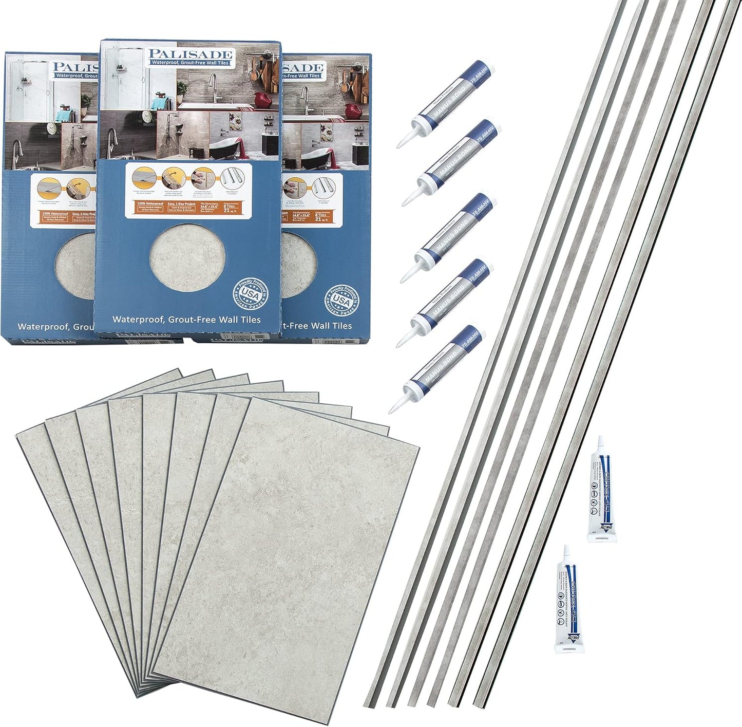 Palisade Interlocking Vinyl Tile Shower Kit in Rain Cloud Color