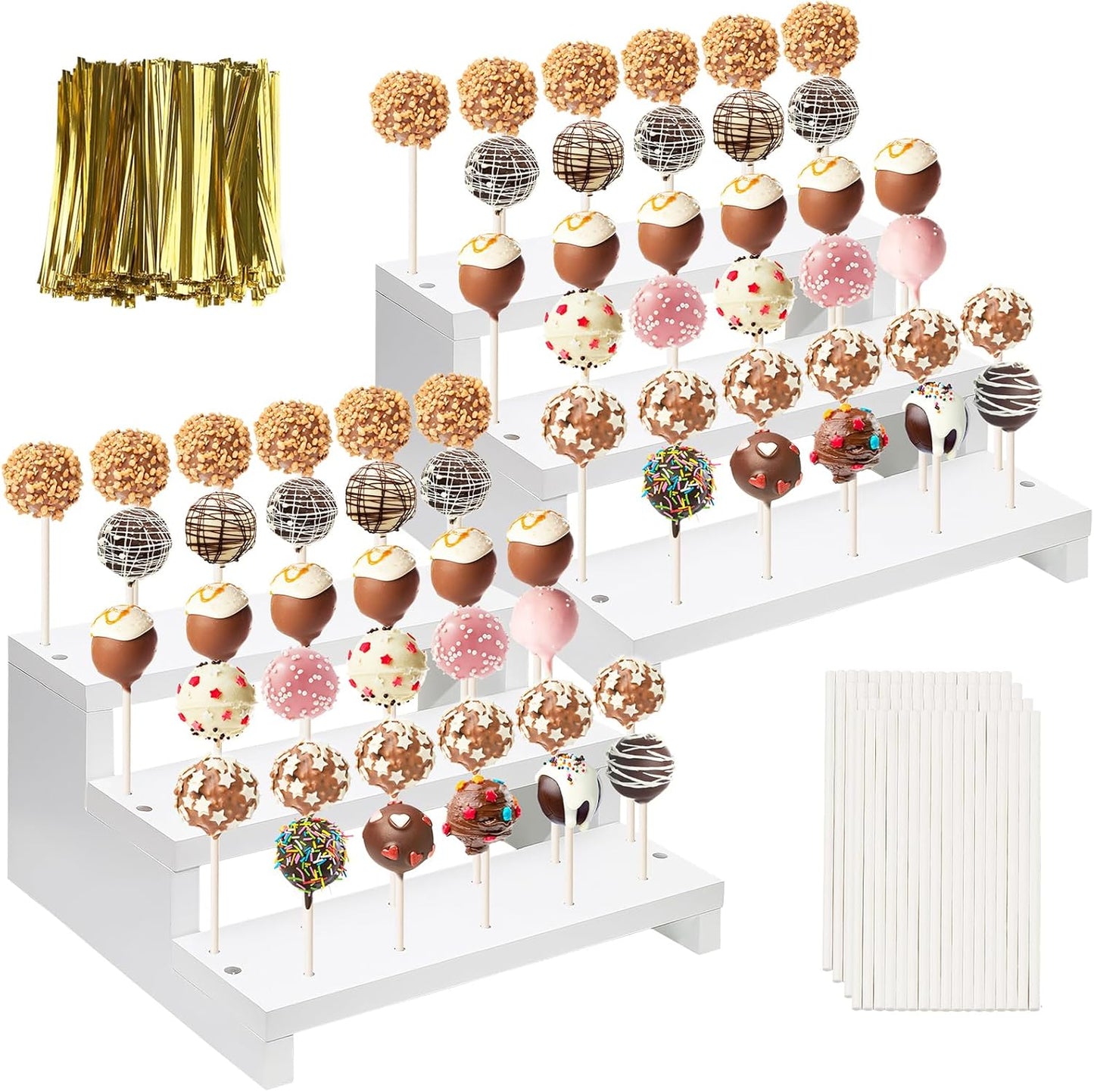 2Pcs Wood Cake Pop Display Stand for Parties and Events