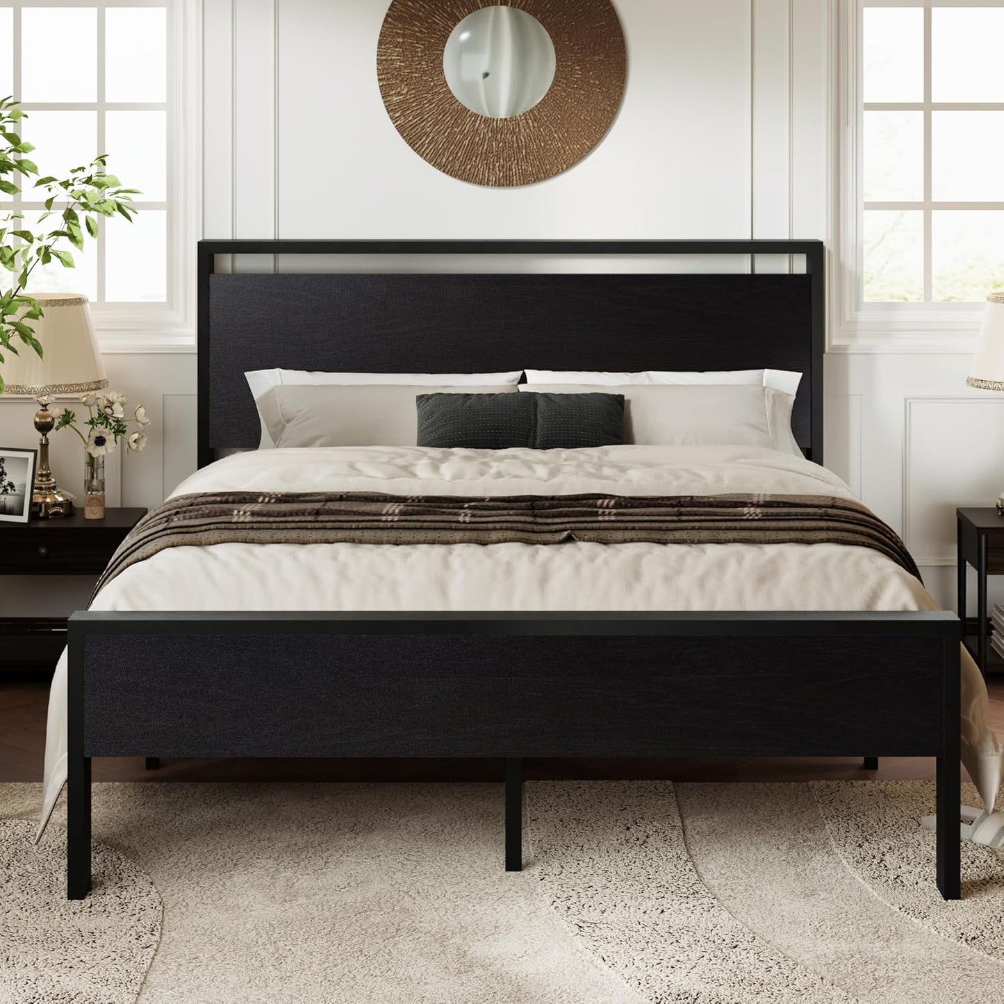 Allewie Full Size Platform Bed Frame with Wooden Headboard