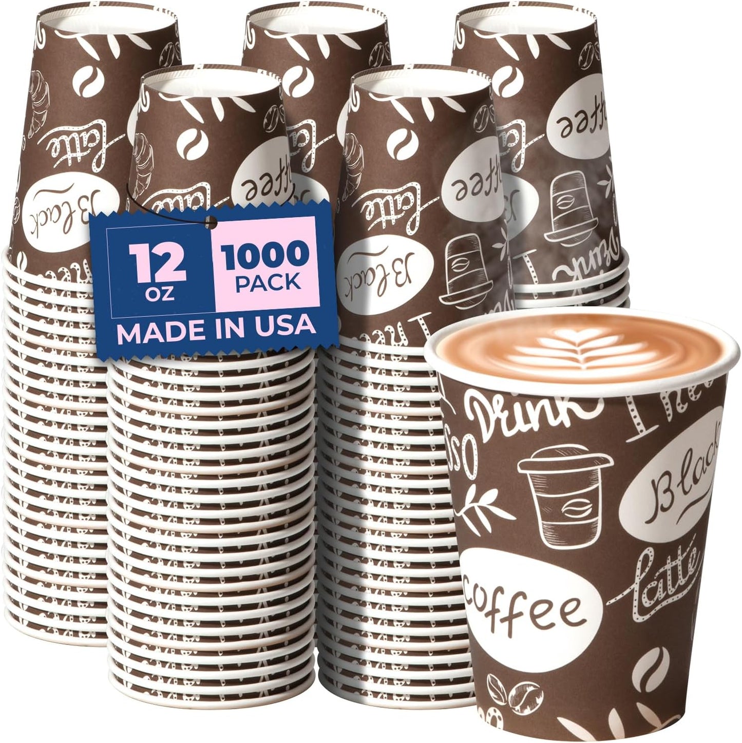 Fit Meal Prep 12 oz Coffee Cups - Durable Leak-Proof Bulk Pack
