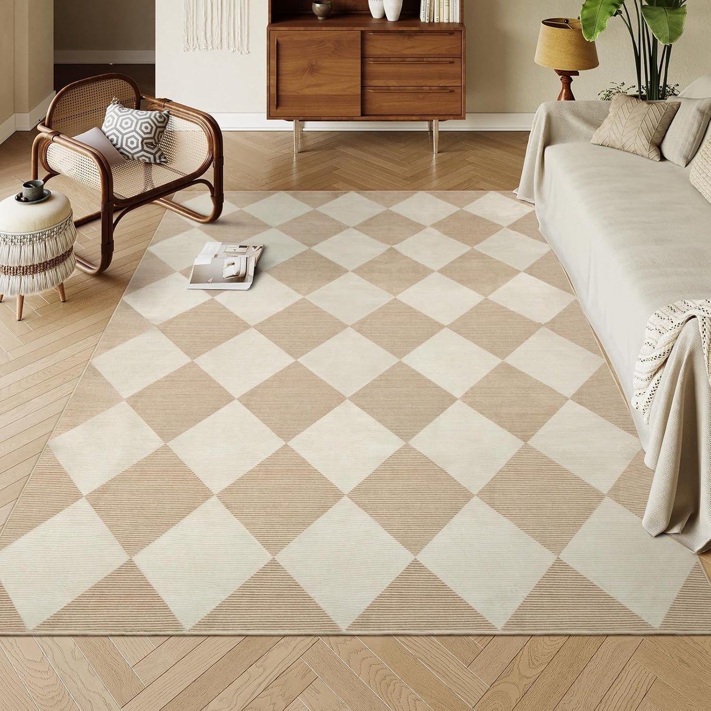 Beeiva Checkered Print 5x7 Washable Area Rugs for Home Decor