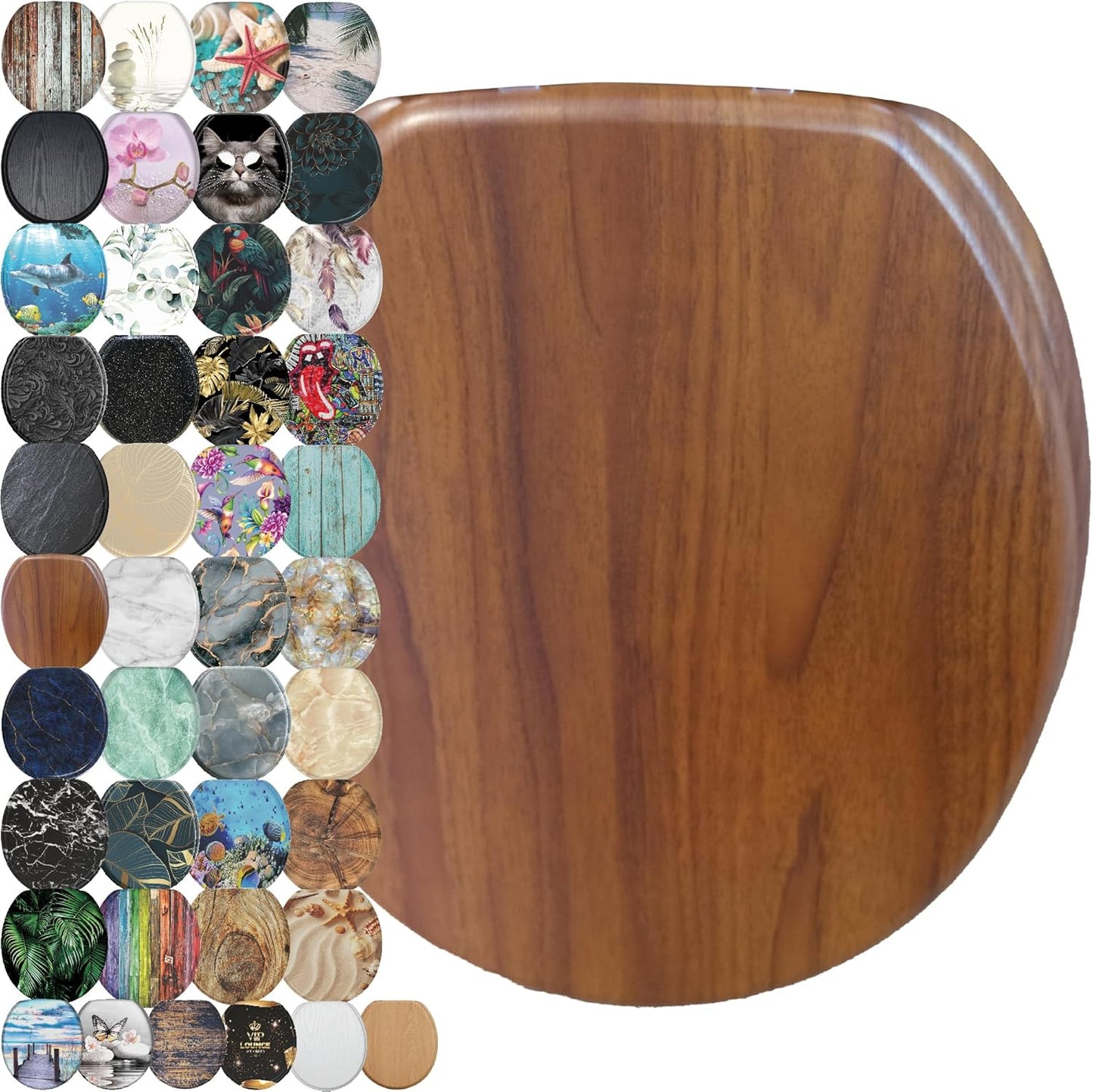 SANILO Wooden Toilet Seat with Soft Close - Decorative & Quiet
