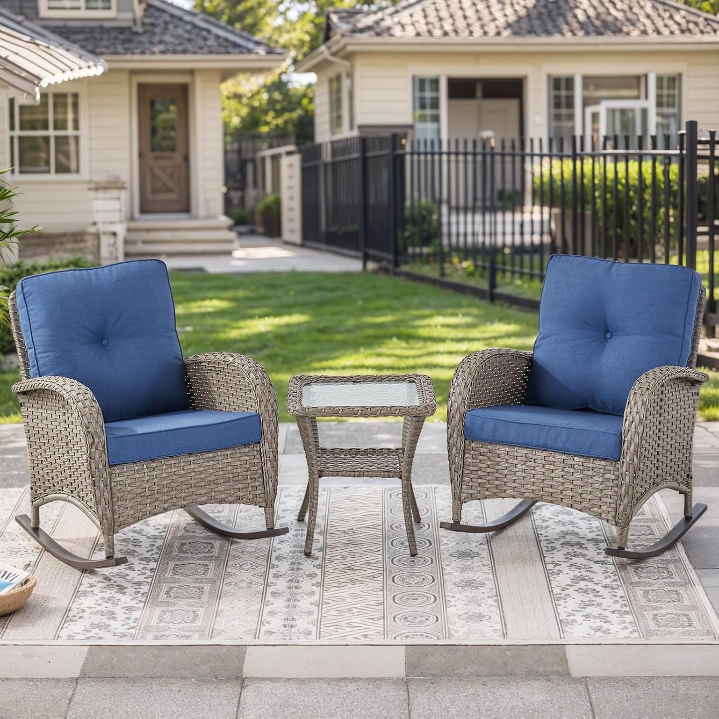 Outdoor Bistro Set with High Back Rocking Chair and Table