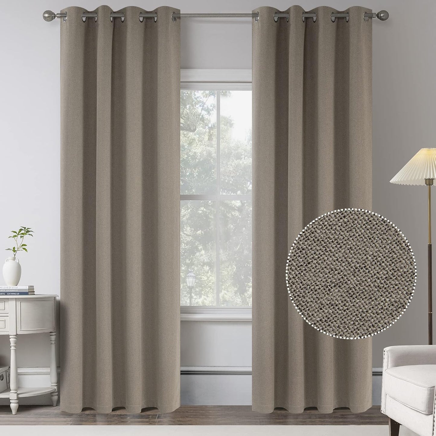 Linen Blackout Curtains for Bedroom - 95 Inch Thermal Drapes