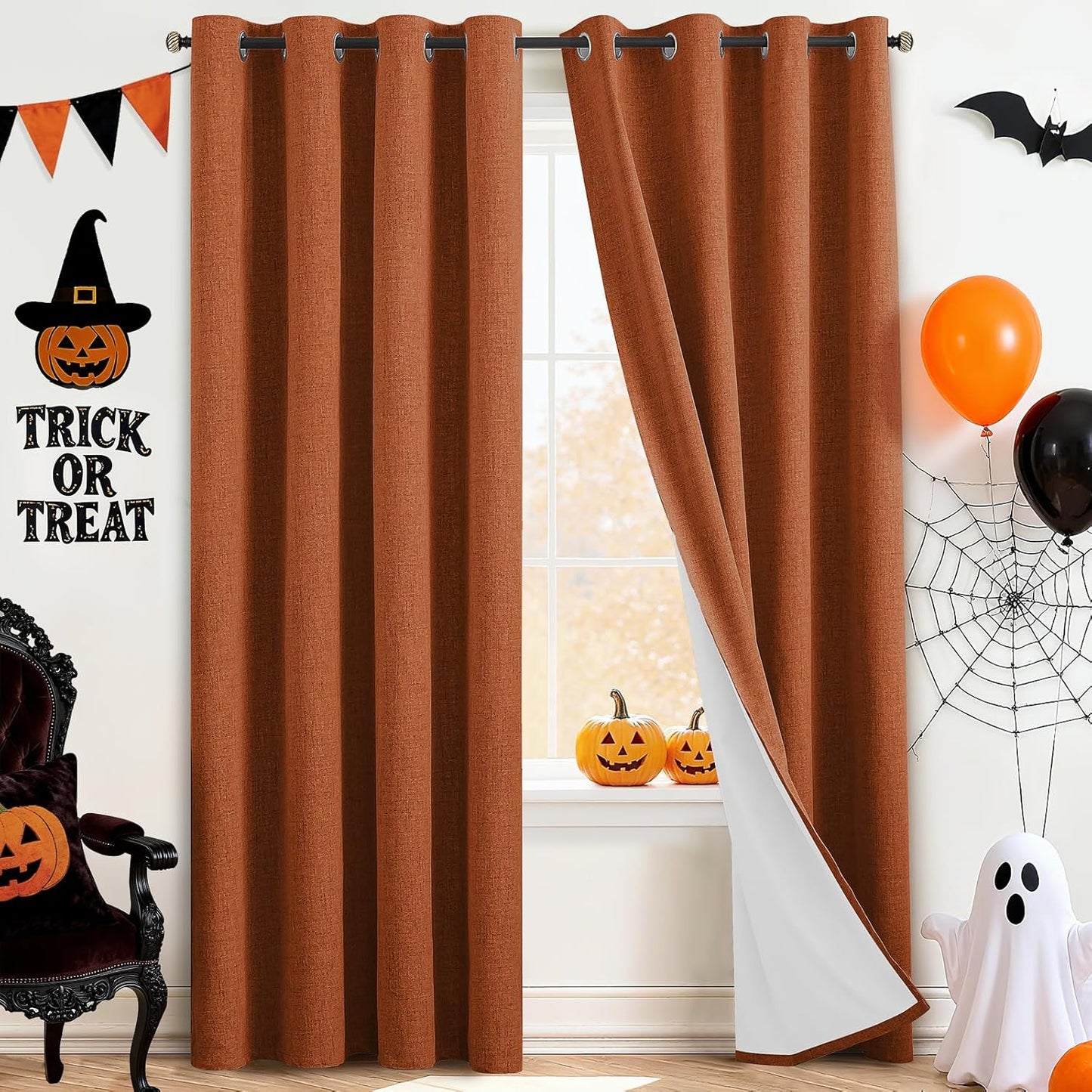 Yakamok Burnt Orange Linen Curtains 100% Blackout 90 in Long