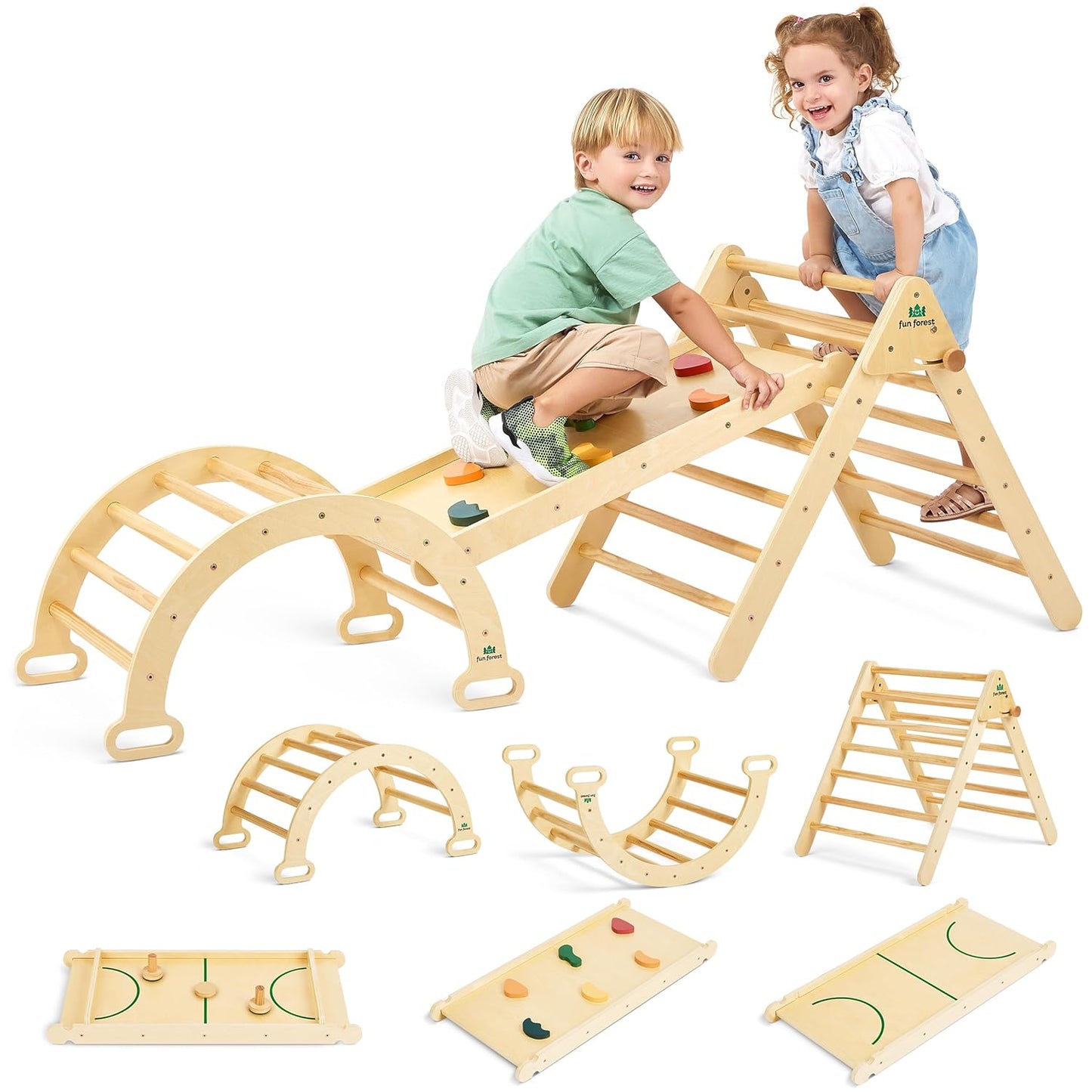 7-in-1 Wooden Pikler Triangle Set for Creative Indoor Play