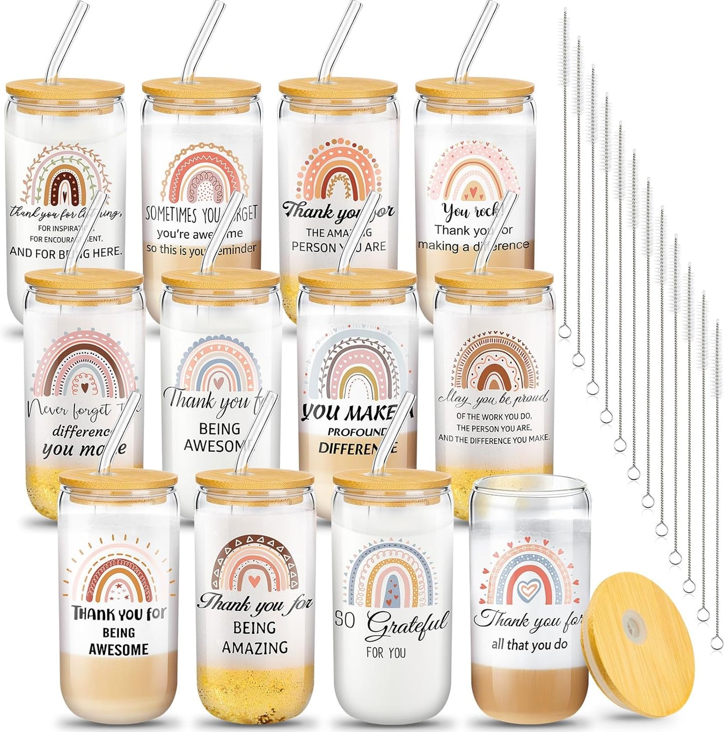 12 Set Employee Appreciation Gifts with Rainbow Can Shaped Cups