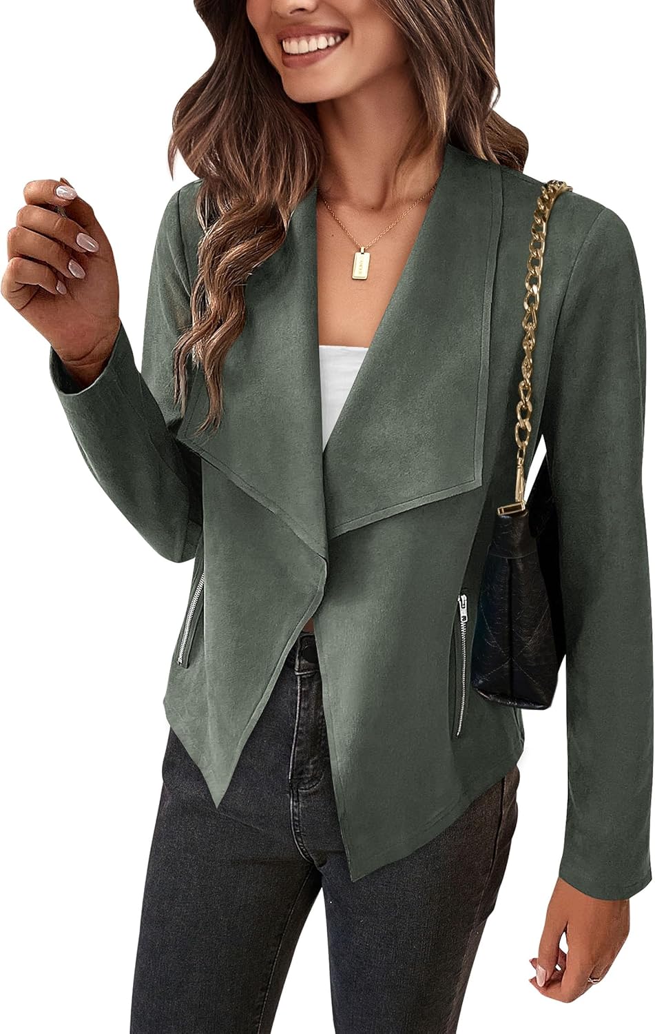 Faux Suede Jackets for Women - Trendy Cropped Coat Outwear