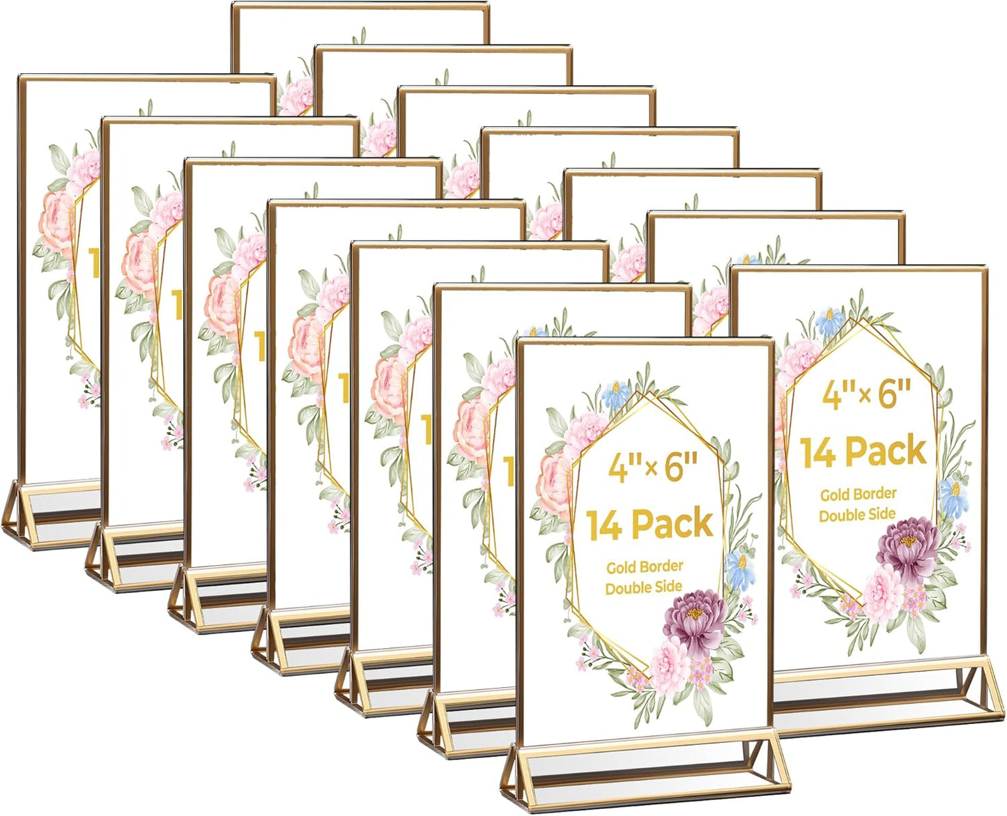 14 Pack Acrylic Sign Holder 4x6 Gold Frames for Events