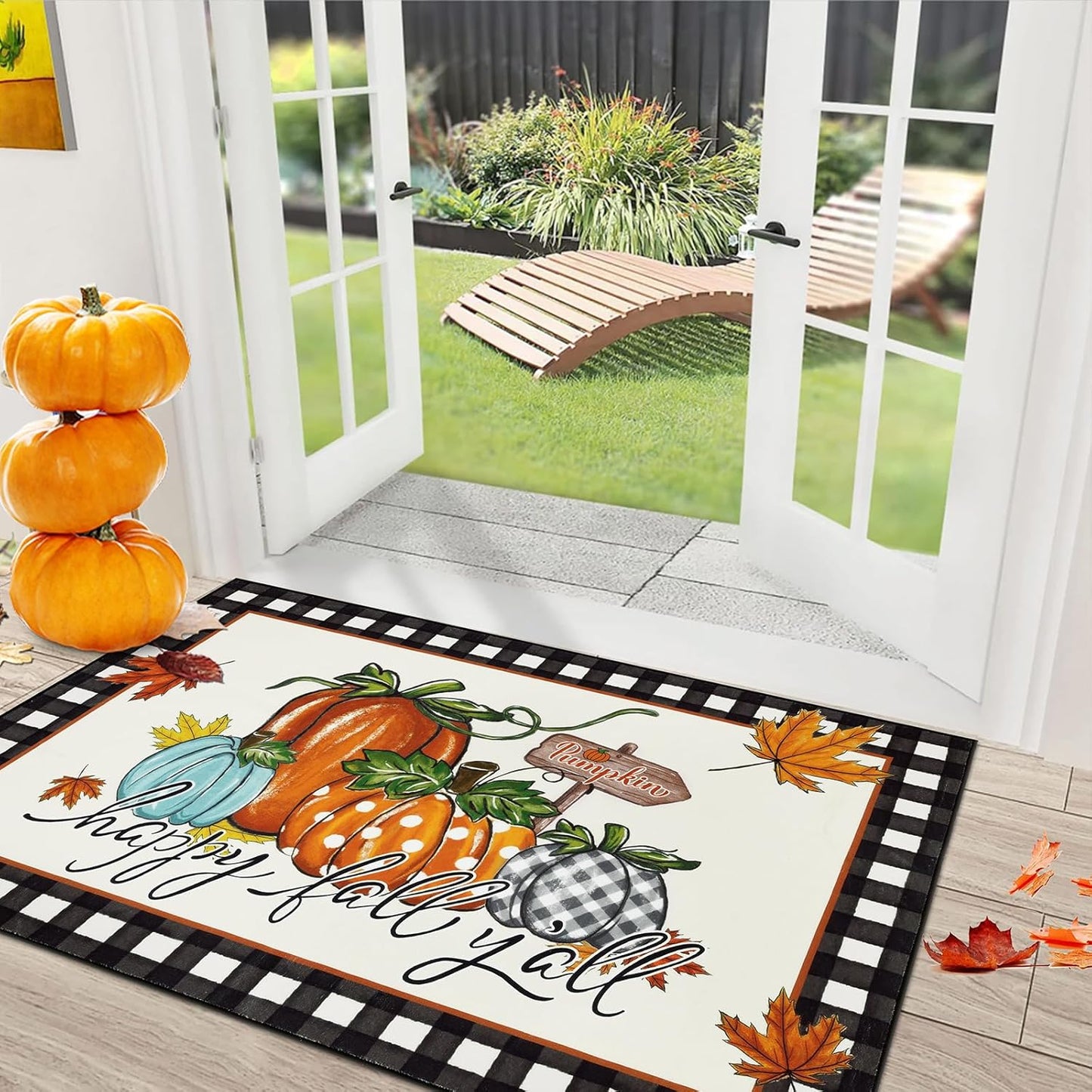 U'Artlines Fall Front Door Mat with Vintage Truck Design