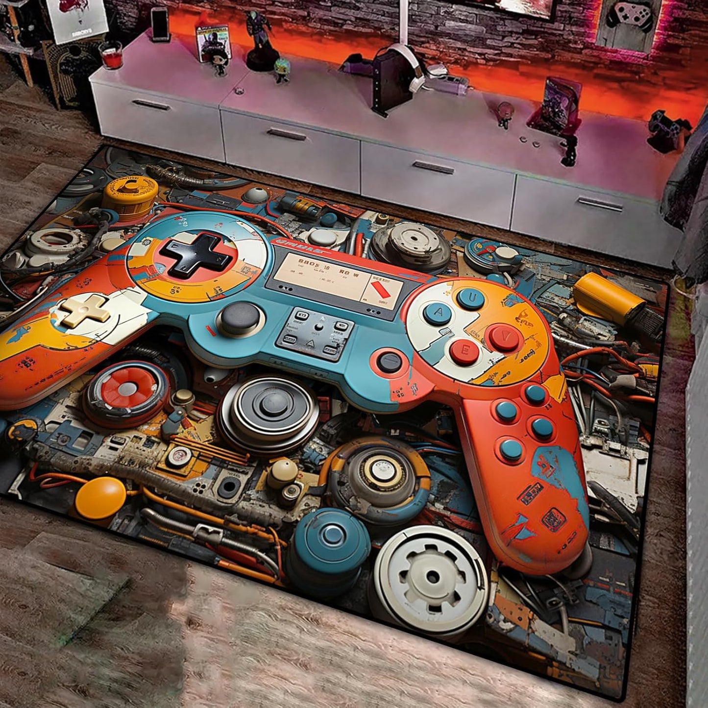 Non-Slip Gamer Rug for Boys Room, Mechanical Style, 63 x 47 - Lacut