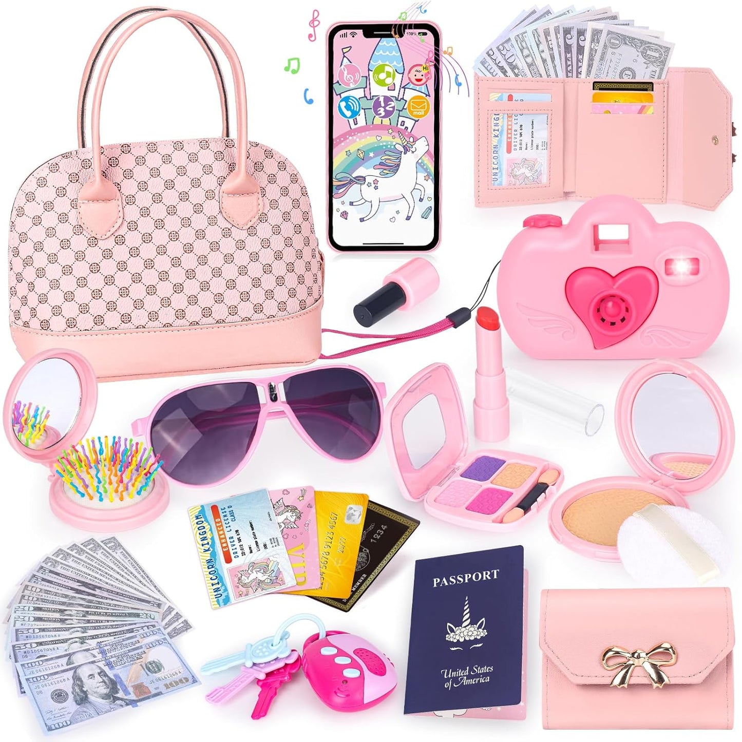 35PCS Princess Play Purse with Pretend Makeup for Girls 3-6+: Kid's Birthday Gift