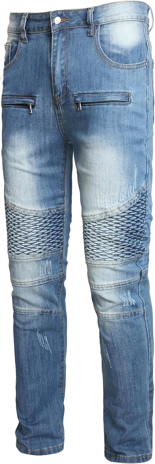 Enrica Men's Ripped Straight Slim Moto Biker Jeans Review