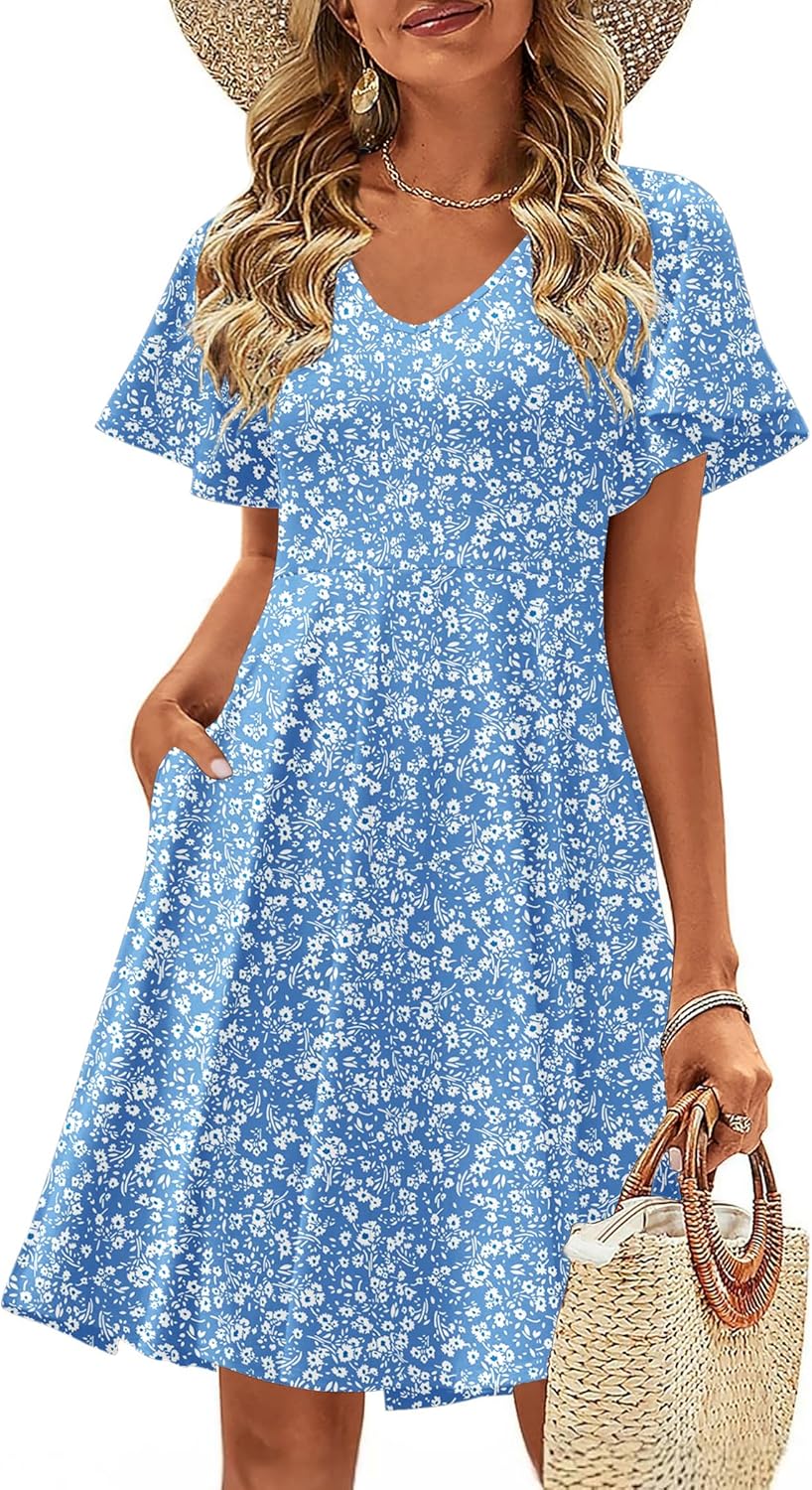Zeagoo Womens Summer Dress Casual Swing Floral Ruffle Sundress
