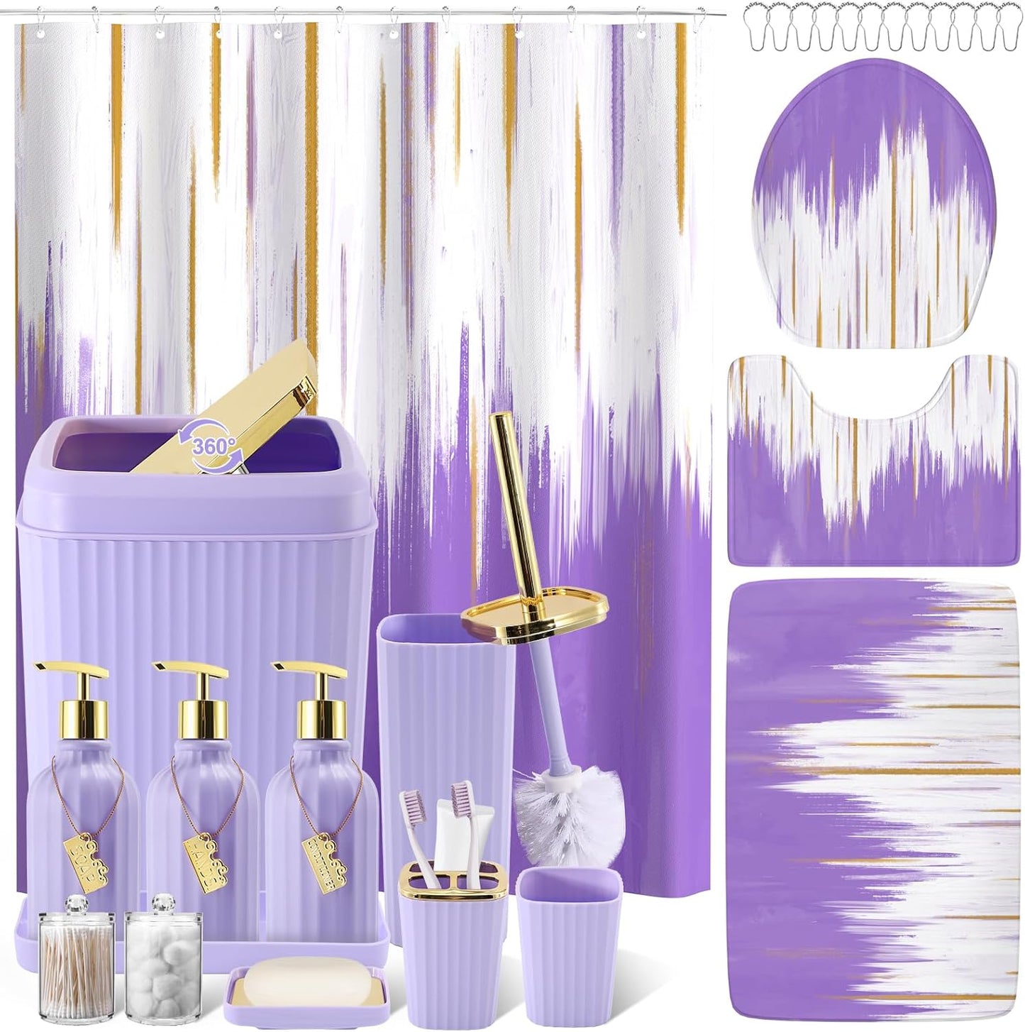 32PCS Bathroom Sets with Shower Curtain and Rugs for Stylish Decor
