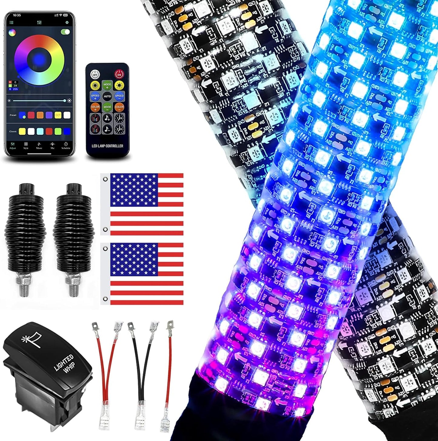 2 Pack 2FT Fat Whip Lights for UTV ATV RZR Can-Am Off-Road