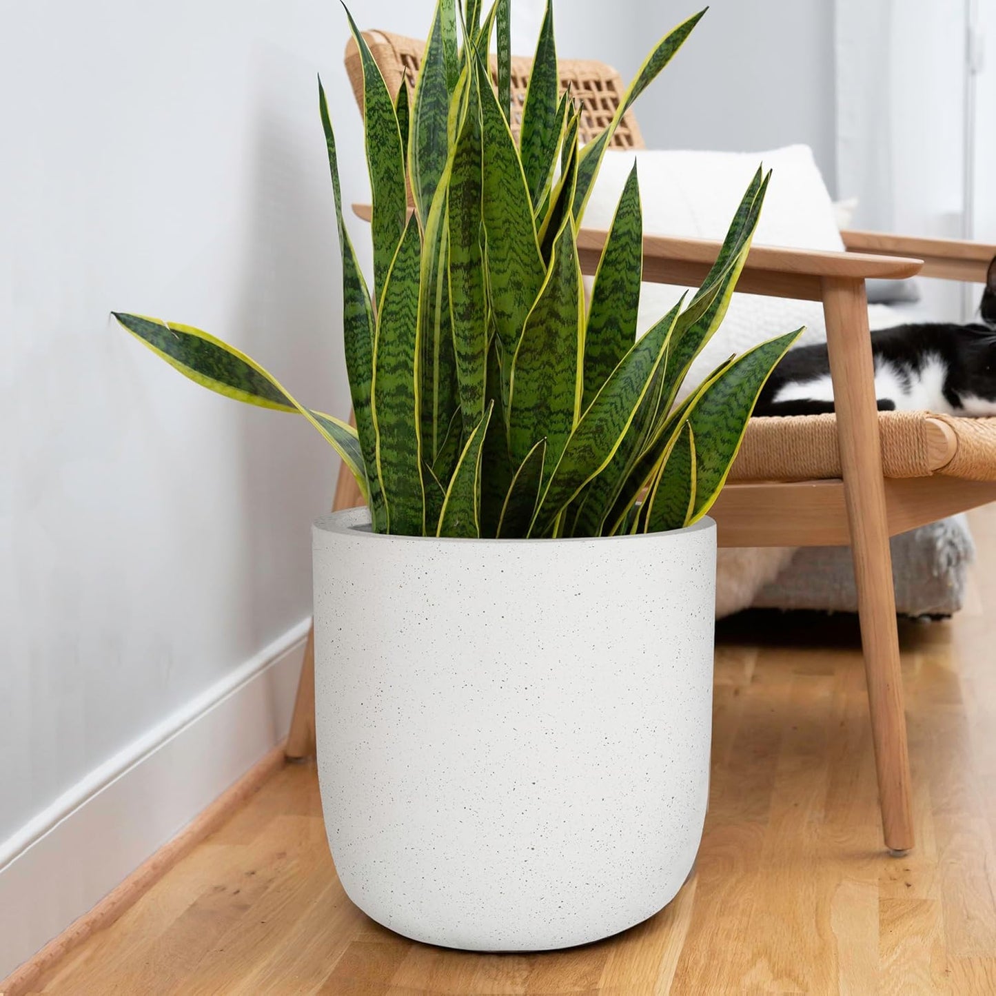 Modern Concrete Outdoor Planter - 14 Inch Large Plant Pot