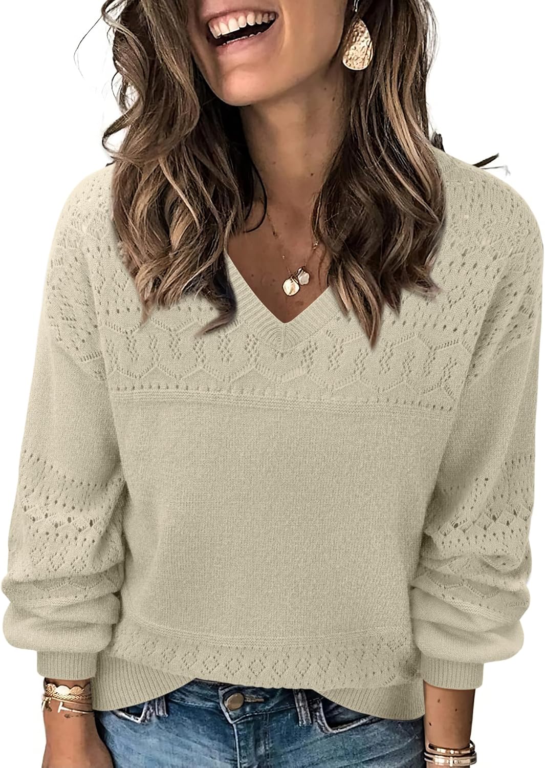 Messic Womens Pullover Sweaters Lightweight V Neck Casual Tops