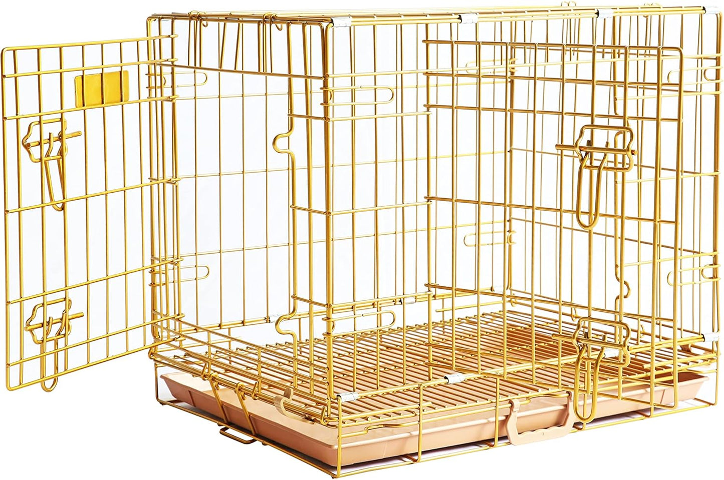 HOMEY PET 24in Gold Color Folding Dog Crate for Small Breeds