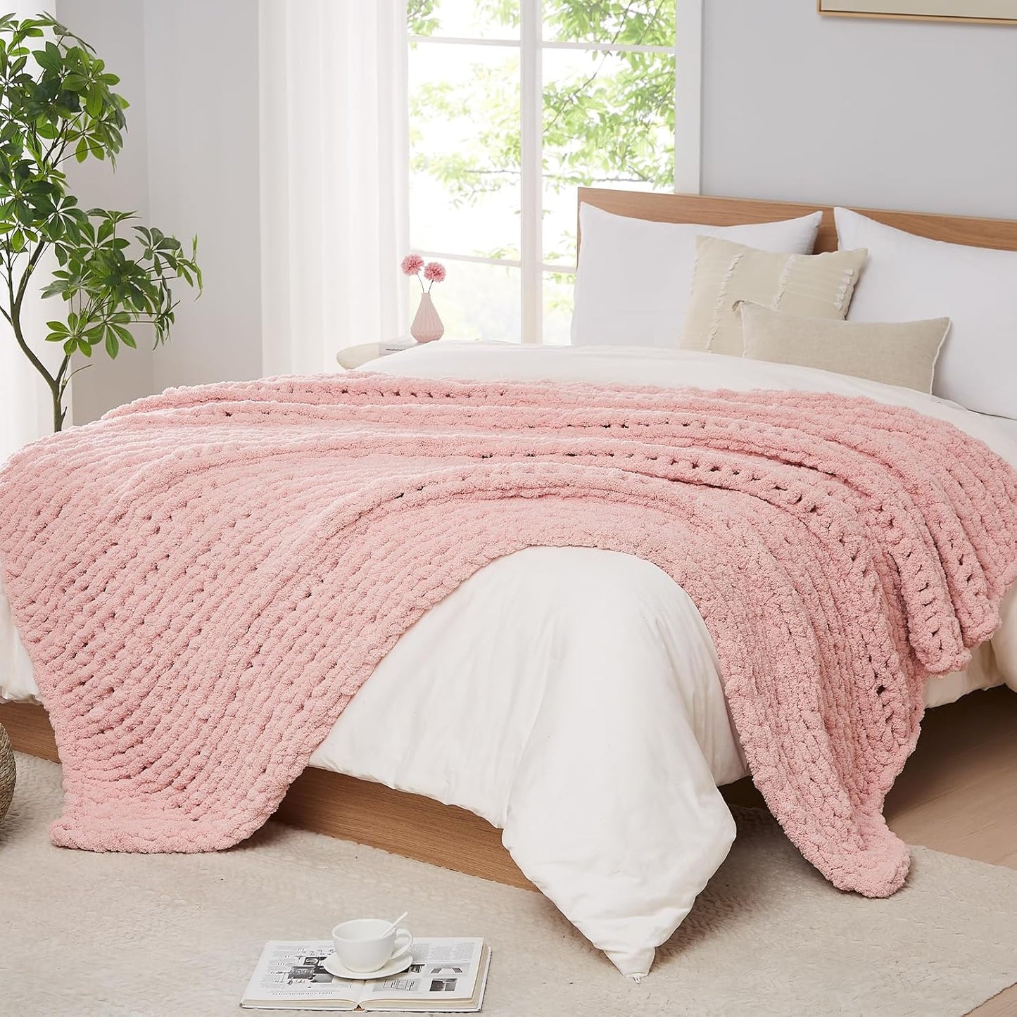 Chunky Knit Blanket Throw - Handmade Chenille Yarn Comfort