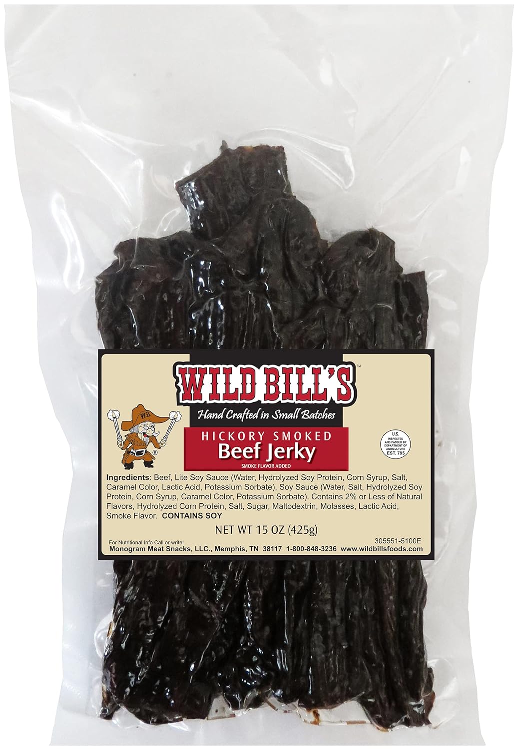 Wild Bills Hickory Smoked Beef Jerky Strips - 15oz of Flavor