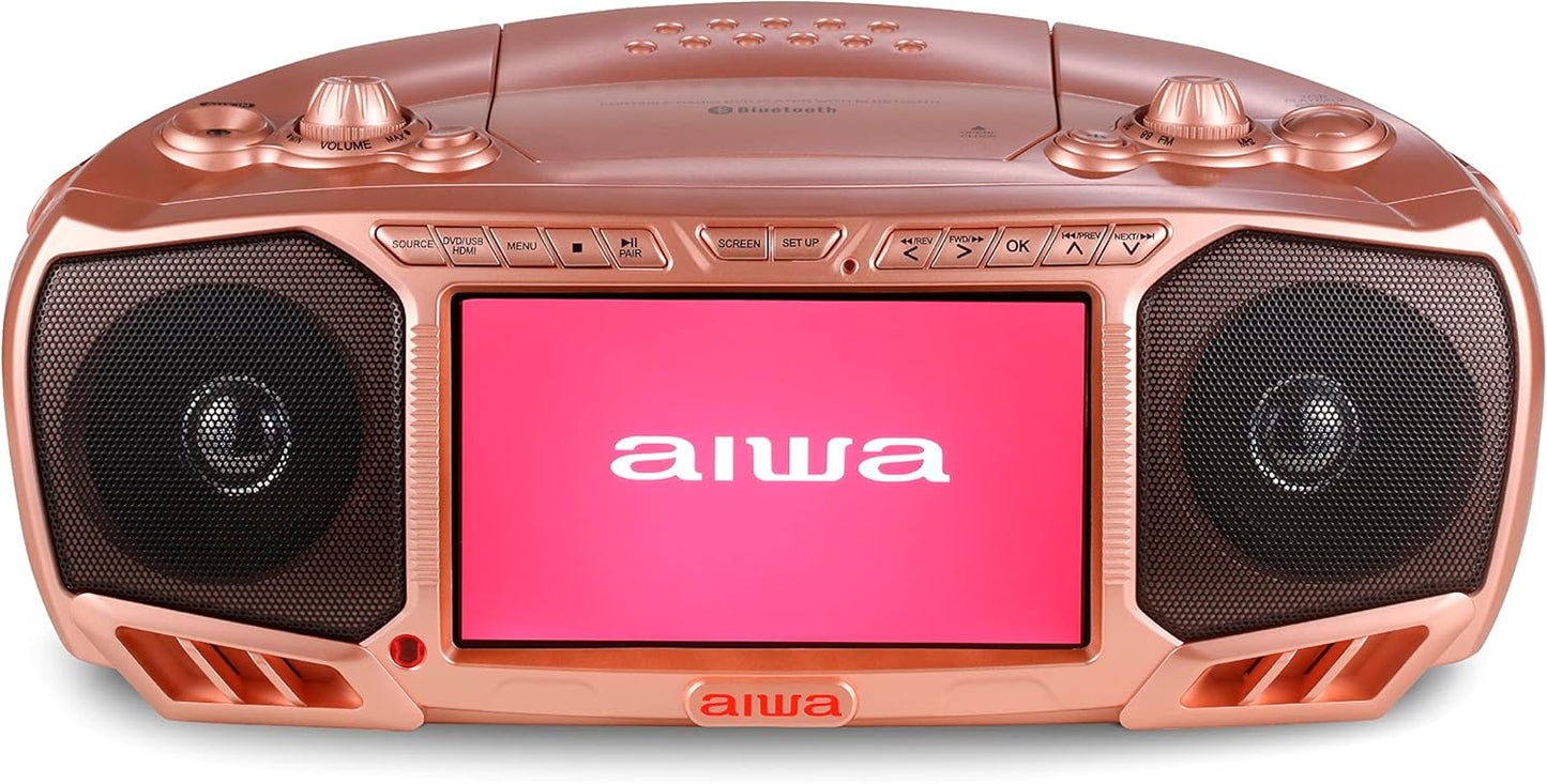 Aiwa Portable Boombox with Bluetooth and 7in LCD Display