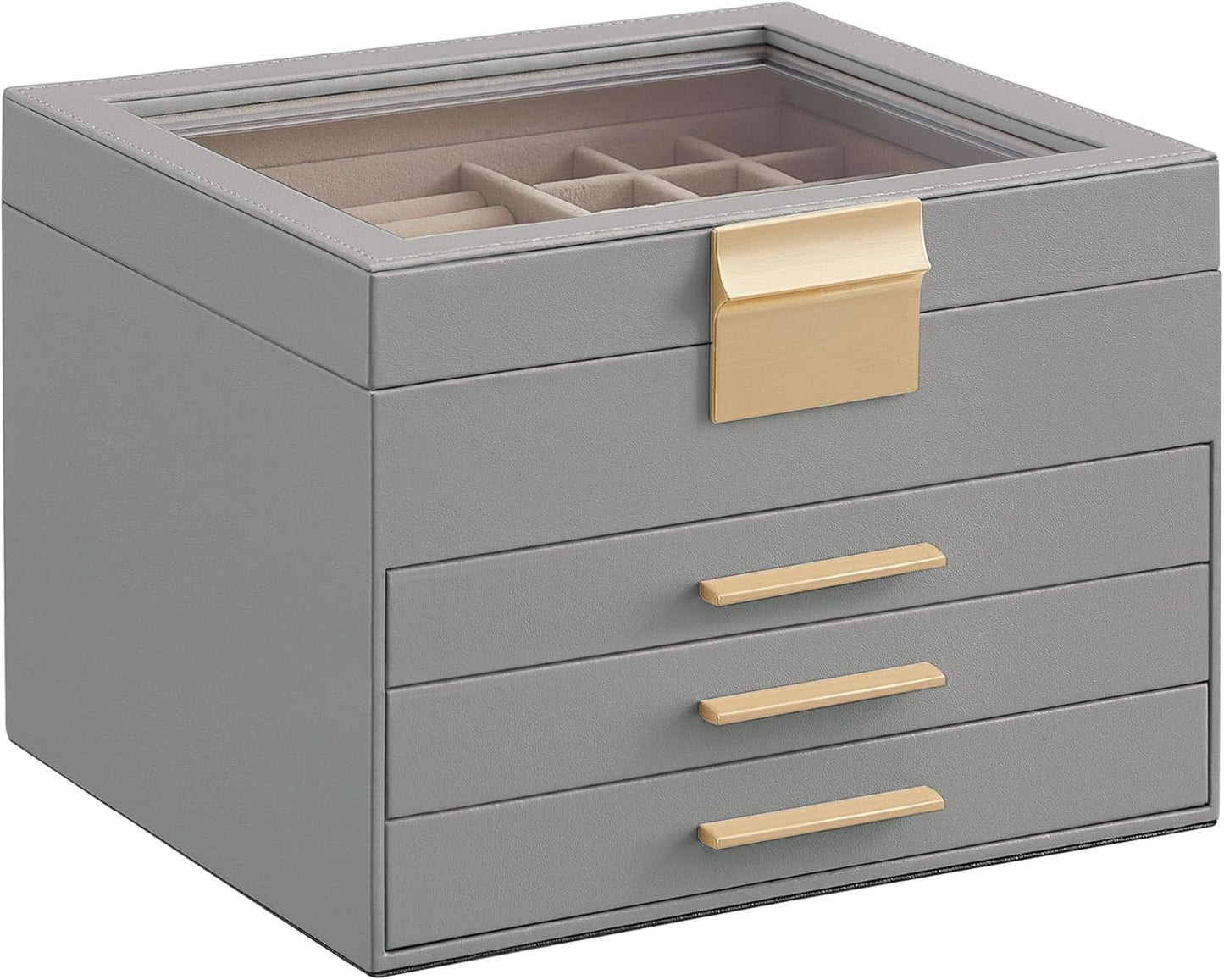 SONGMICS Jewelry Box Organizer with Glass Lid for Stylish Storage