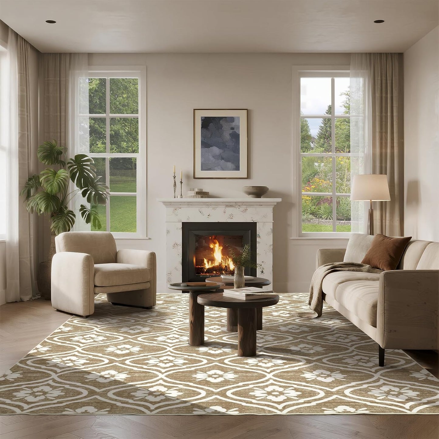 8x10 Boho Rugs for Living Room - Soft Moroccan Print Area Rug