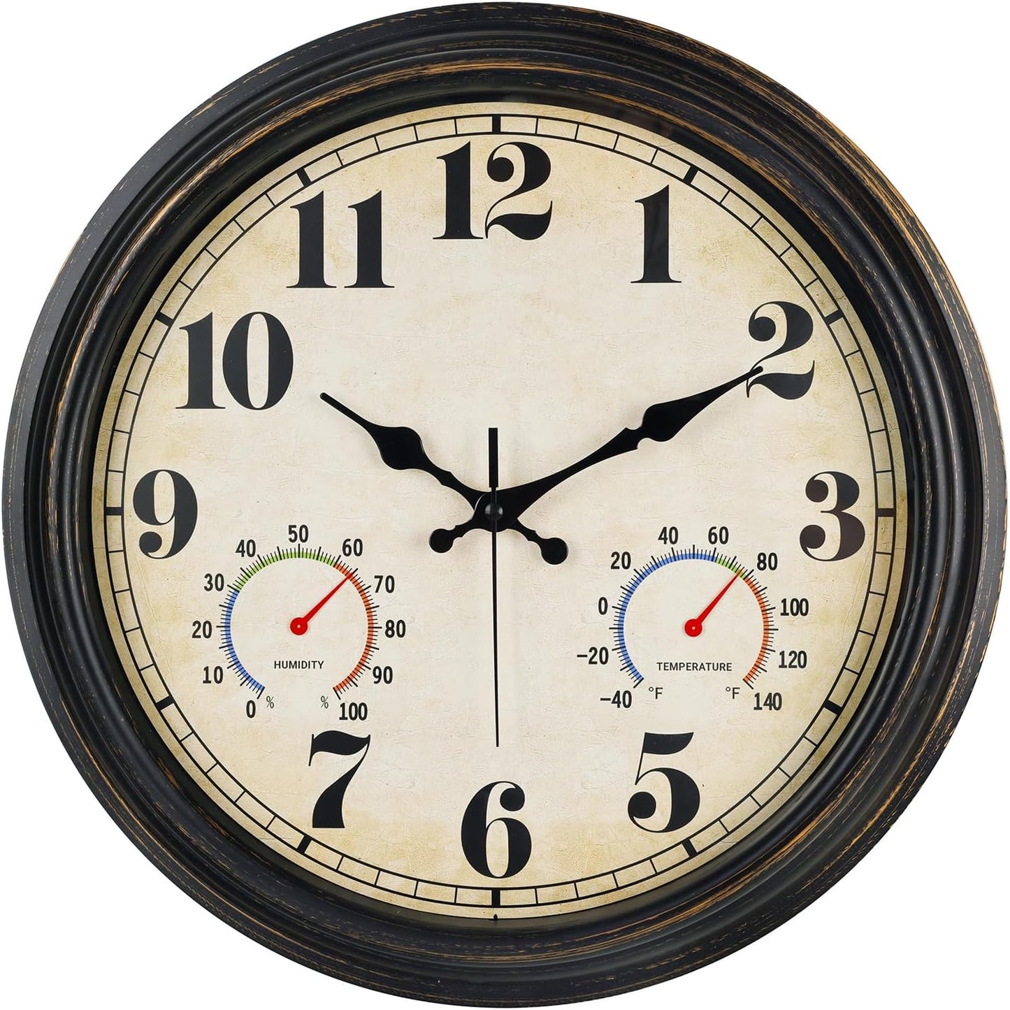 16 Inch Black Gold Vintage Indoor Outdoor Wall Clock with Thermometer