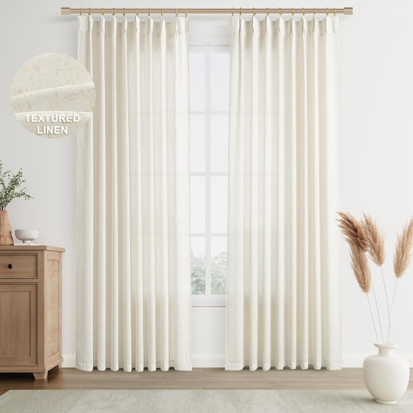 Natural Beige Sheer Linen Curtains 84 - Set of 2