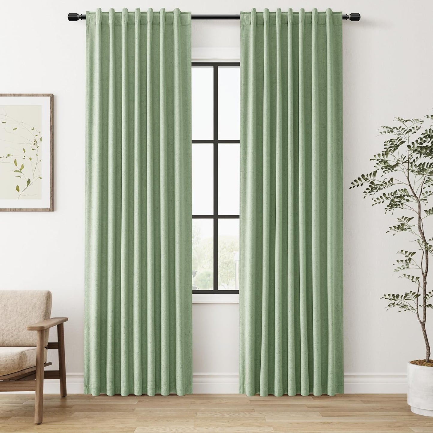 Guken 100% Blackout Linen Curtains for Living Room and Bedroom