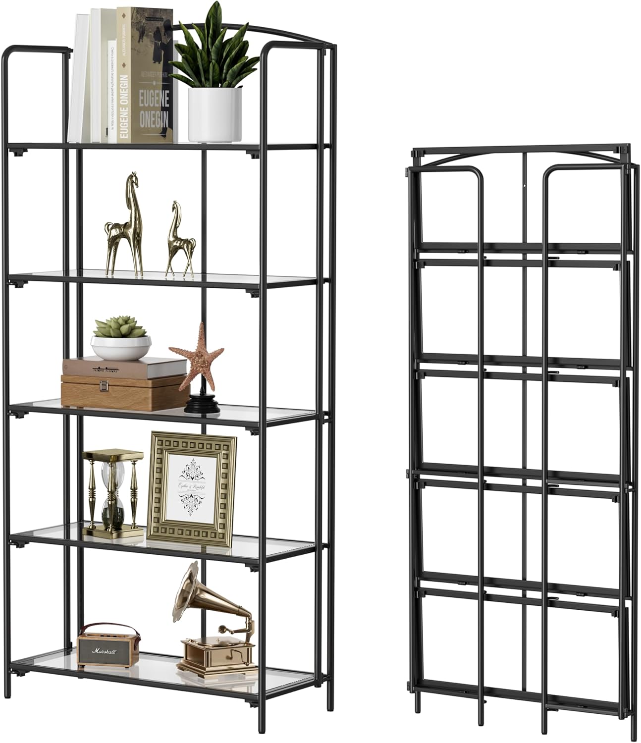 Crofys No Assembly Folding Bookshelf: Versatile 5 Tier Storage