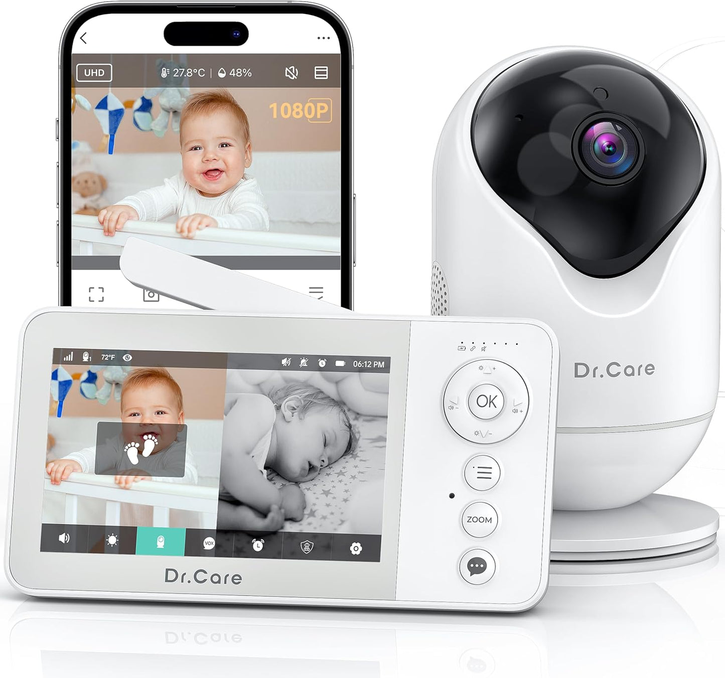 Dr.Care VistaView Lite Smart Baby Monitor - App Control, Split Screen, Motion Alerts