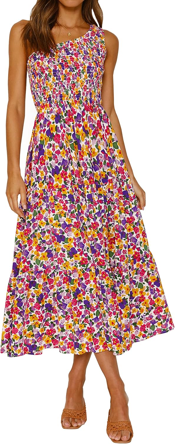 ZESICA Women's Bohemian Floral One Shoulder Midi Dress Review
