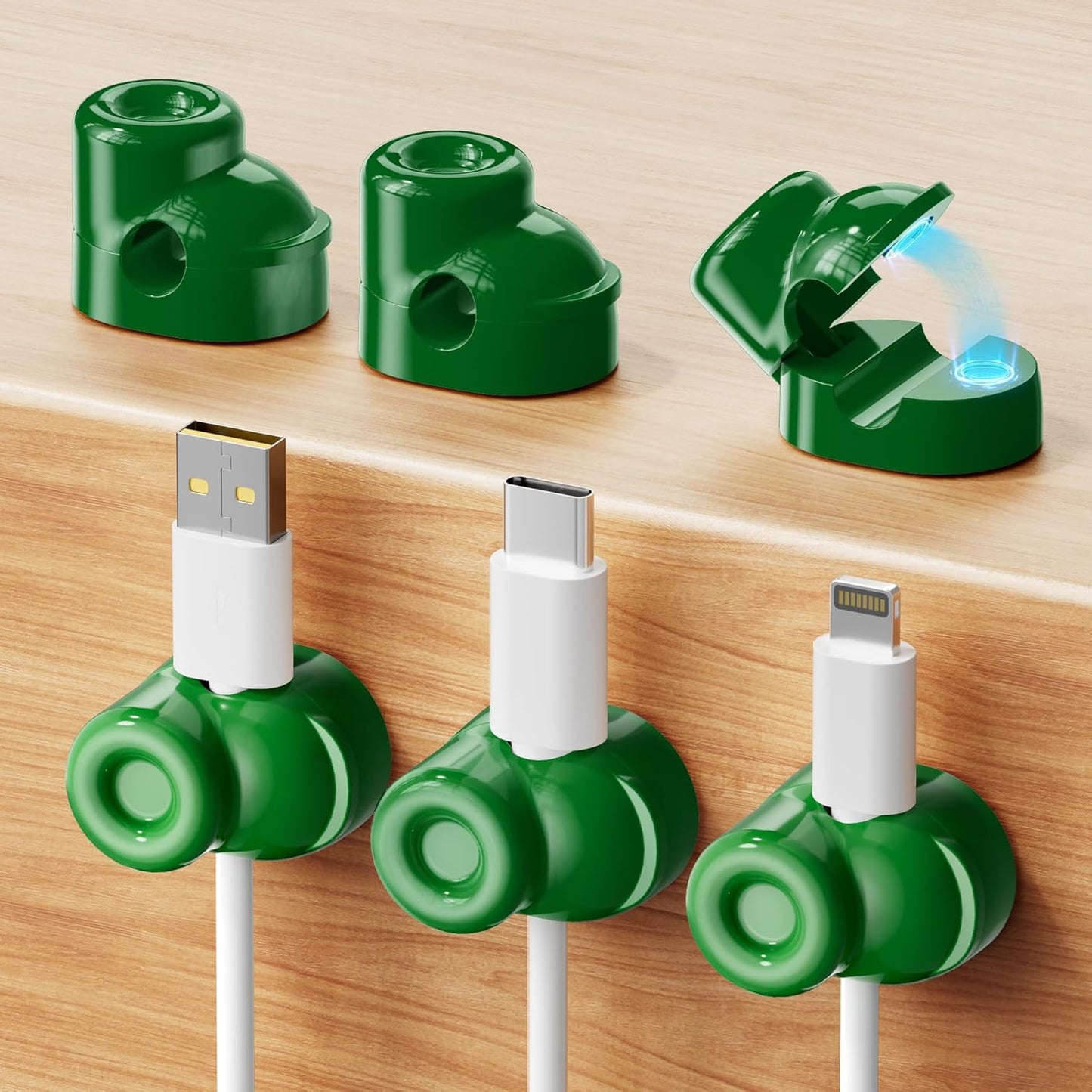 6 Pack Magnetic Cable Clips for Colorful Lights-Green