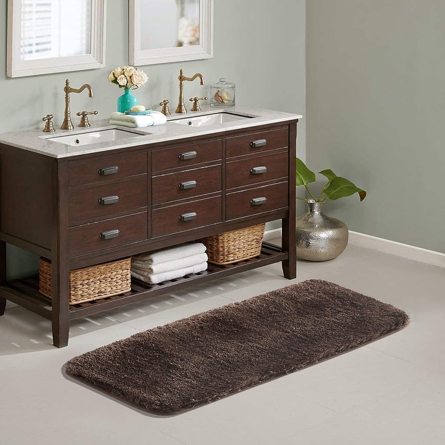 Suchtale Large Extra Soft Shaggy Bath Mat - 24 x 60 Brown
