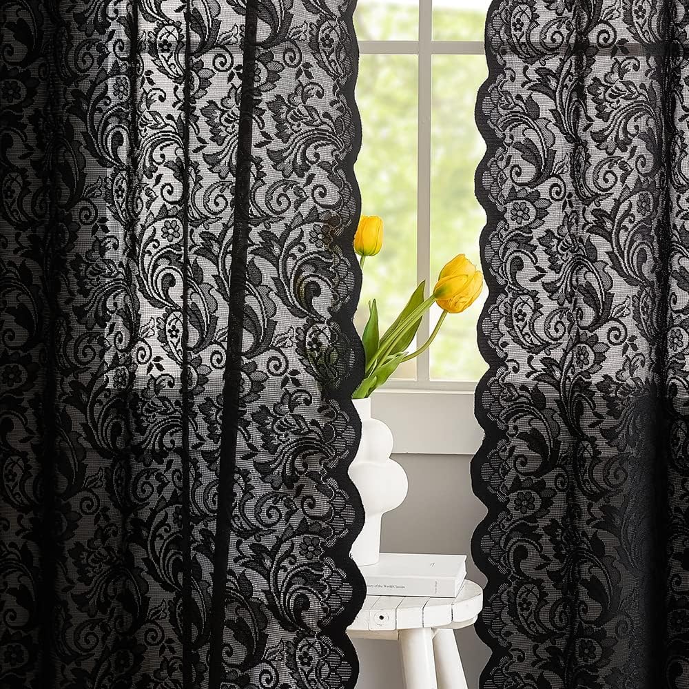 ALIGOGO Black Lace Halloween Curtains 84 - Gothic Luxury Aesthetic