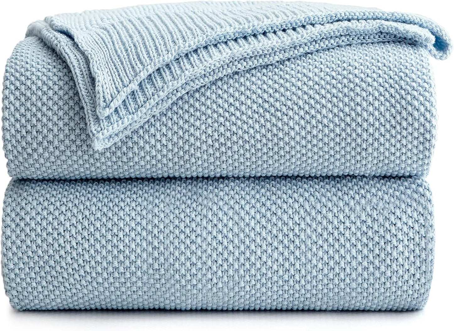 Light Blue Cotton Cable Knit Throw Blanket for Cozy Comfort