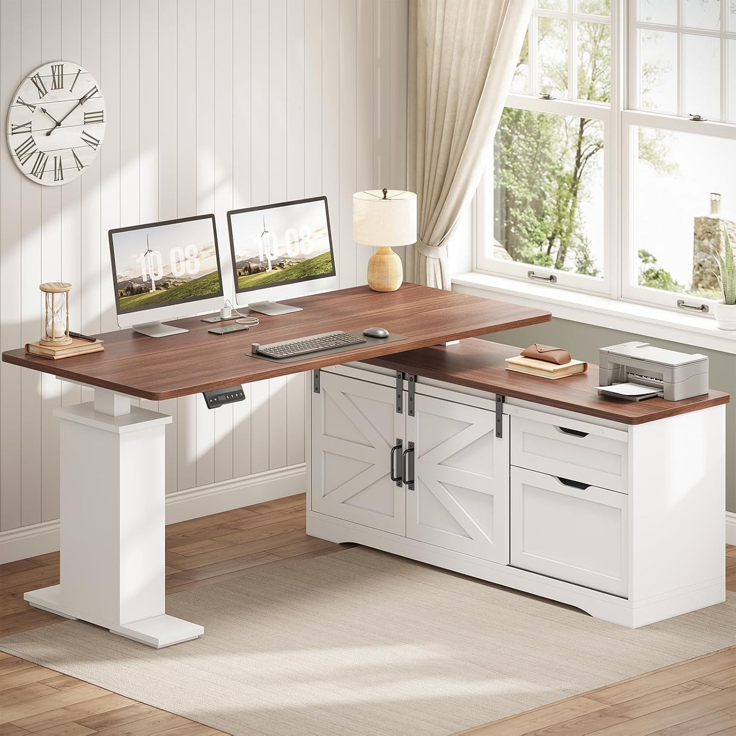SEDETA Farmhouse L Shaped Standing Desk with Storage Drawers