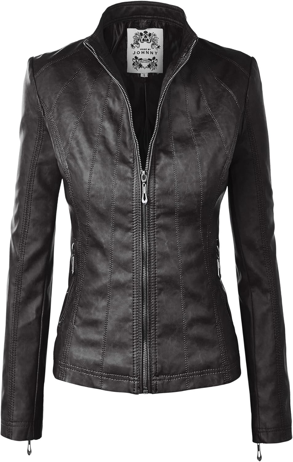 Stylish Faux Leather Zip Up Moto Biker Jacket for Women